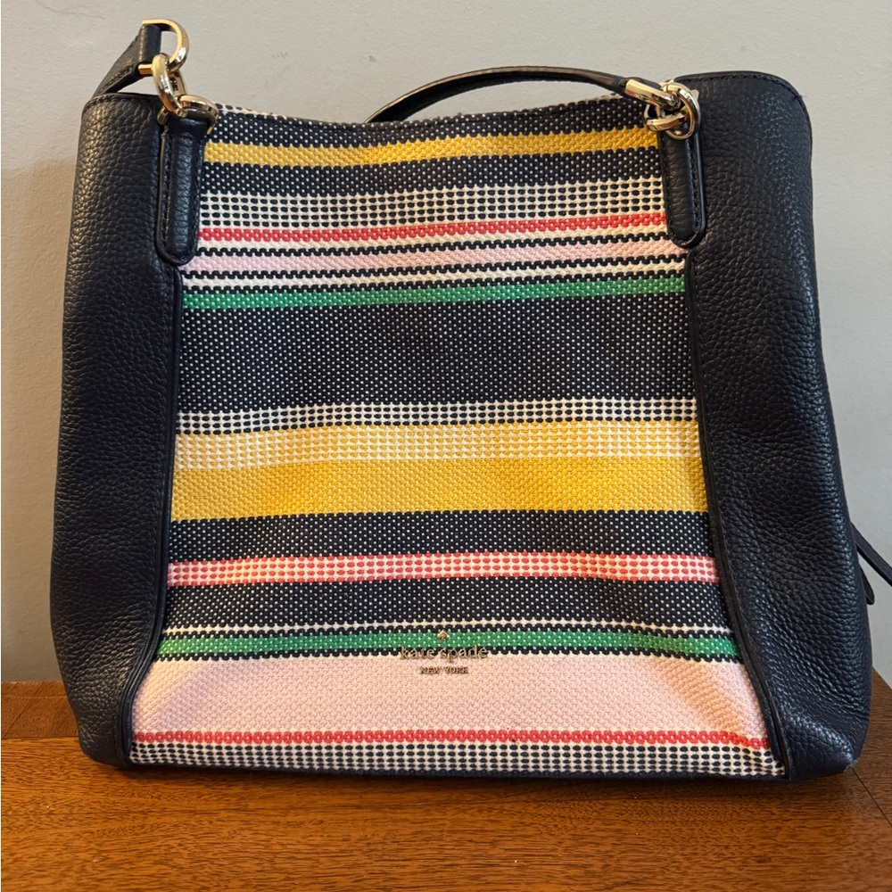 Kate Spade Yellow and Blue Shoulder Bag with Vibrant Stripes